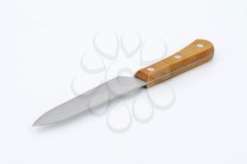 kitchen knife with wooden handle on white background