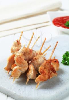 Chicken skewers and tomato dipping sauce