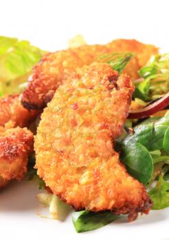 Crispy chicken tenders with salad greens