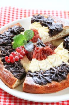 Traditional Czech kolache with cream cheese, poppy seeds and jam