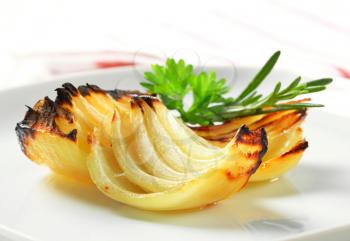 Pan roasted onion on plate