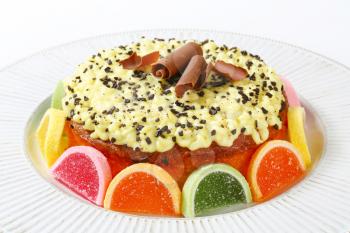 Lemon cake decorated with jelly candy