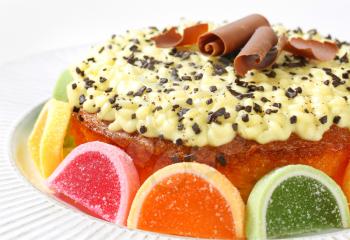 Lemon cake decorated with jelly candy