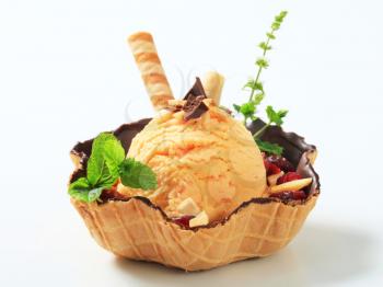 Ice cream sundae in a wafer bowl