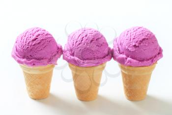 Three berry ice cream cones - studio shot
