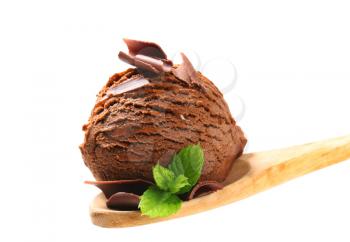 Chocolate ice cream on wooden spoon