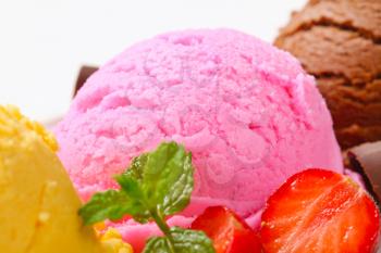 Three scoops of ice cream - different flavors