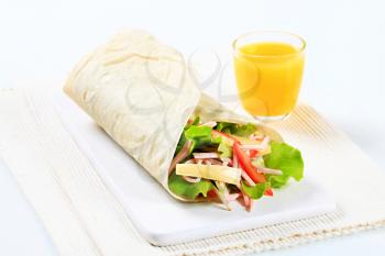Easy ham and cheese salad wrap sandwich