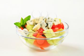 Fresh vegetable salad with diced blue cheese