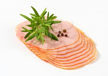 Thin slices of cooked ham