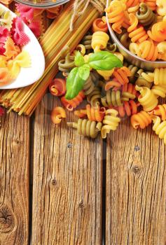 Various types of colored pasta