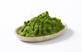 Plate of homemade spinach puree
