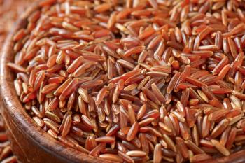 Grains of Camargue red rice (Grown organically in the wetlands of Southern France)