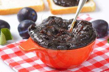 Bowl of homemade plum jam