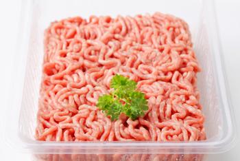 Raw minced meat in package