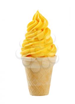 Swirl of soft serve ice cream in a cone