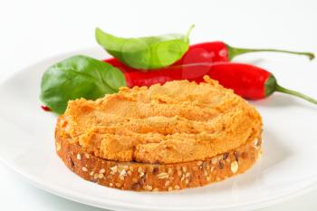 Slice of bread with vegetable spread