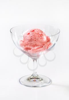 Scoop of strawberry ice cream in a coupe