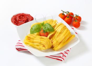 Thin ribbon pasta and tomato paste