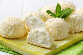 White chocolate marshmallow snowballs covered in coconut