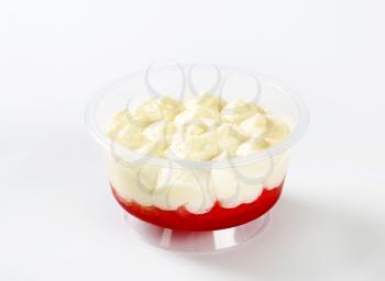 Strawberry shortcake dessert in plastic cup