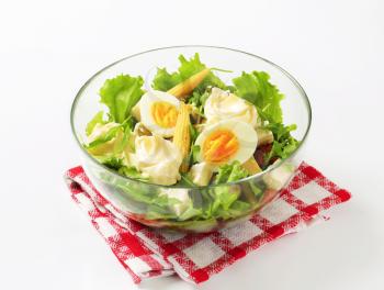 Bowl of mixed salad with boiled egg and feta