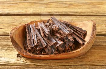 Chocolate shavings in natural edge bowl