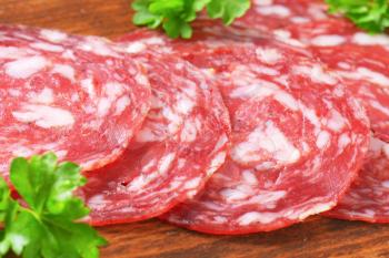 Spanish summer sausage made with Iberico pork - thinly sliced