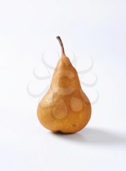 European pear with elongated slender neck and russeted skin