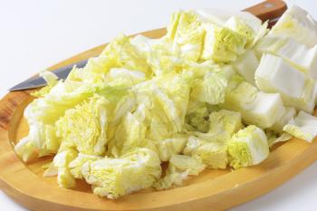 Chopped Chinese cabbage on cutting board
