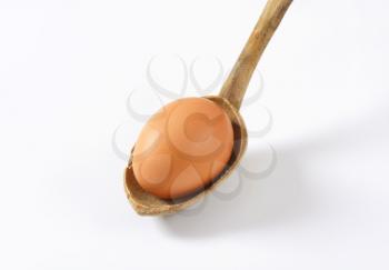 egg on wooden spoon