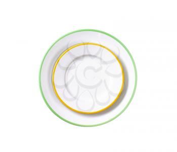 Dinner plate and side plate with colored edges isolated on white