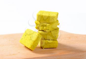cubes of dehydrated chicken-based bouillon