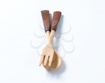 wooden fork and spoon or salad servers
