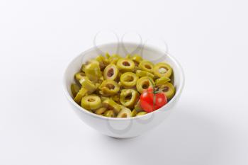 bowl of sliced green olives