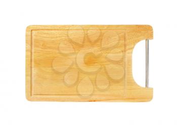 Wooden cutting board with metal handle