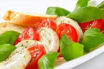 detail of fresh caprese salad with bread