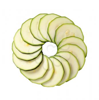sliced zucchini isolated on white