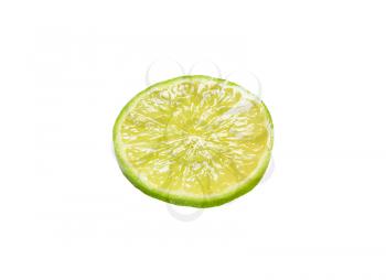 thin slice of lime isolated on white background