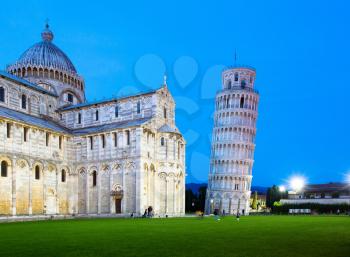 The Duomo and Leaning Tower of Pisa at dusk, Campo dei Miracoli, Pisa, Italy, Europe