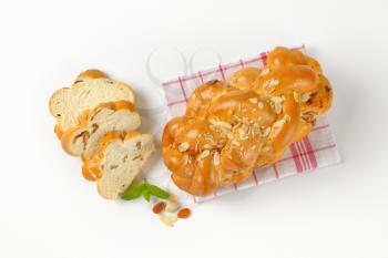 Czech Christmas sweet yeast bread with almonds and raisins