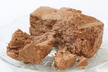 Pieces of chocolate halva on a plate