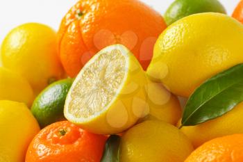 heap of fresh citrus fruits - close up