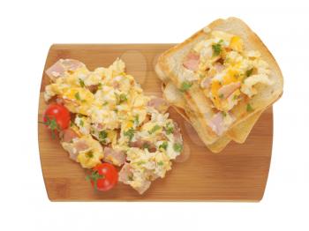 toasted white bread and scrambled eggs with ham