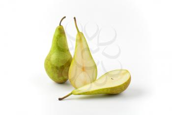 one whole pear and two pear halves