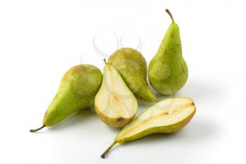 three whole pears and two pear halves