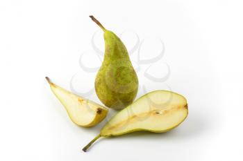 one whole pear, one half a pear and slice