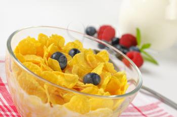 bowl of corn flakes with fresh milk - detail