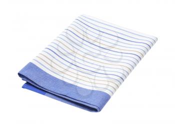 blue and white striped dish towel on white background