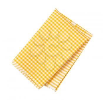 yellow and white checkered tea towel on white background